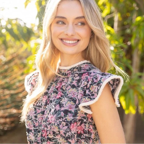 Voy Floral Embroidered Fringe Detail Back Ribbon Top Size Large - Picture 15 of 15